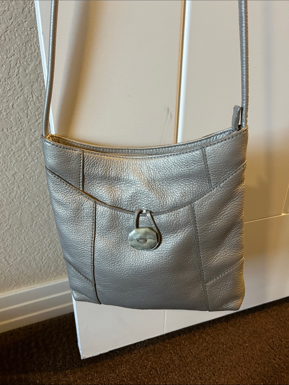 J. Jill Silver Leather Crossbody Bag with Turn-Lock